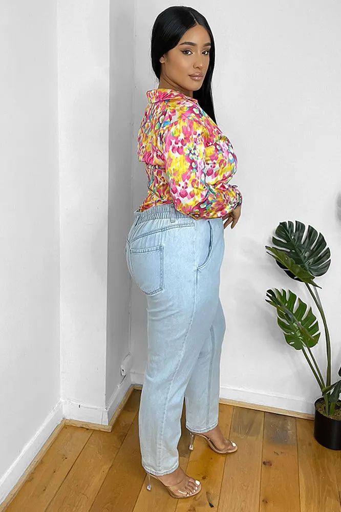 Elastic Back High Waist Casual Jeans