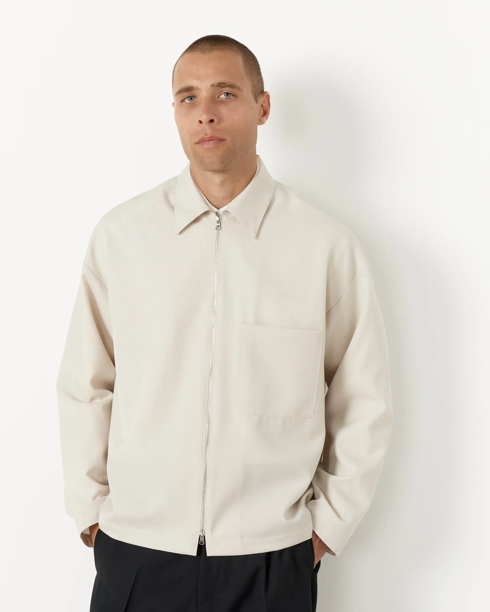 Enzo Shirt Long Sleeve in Tropical Wool Crema