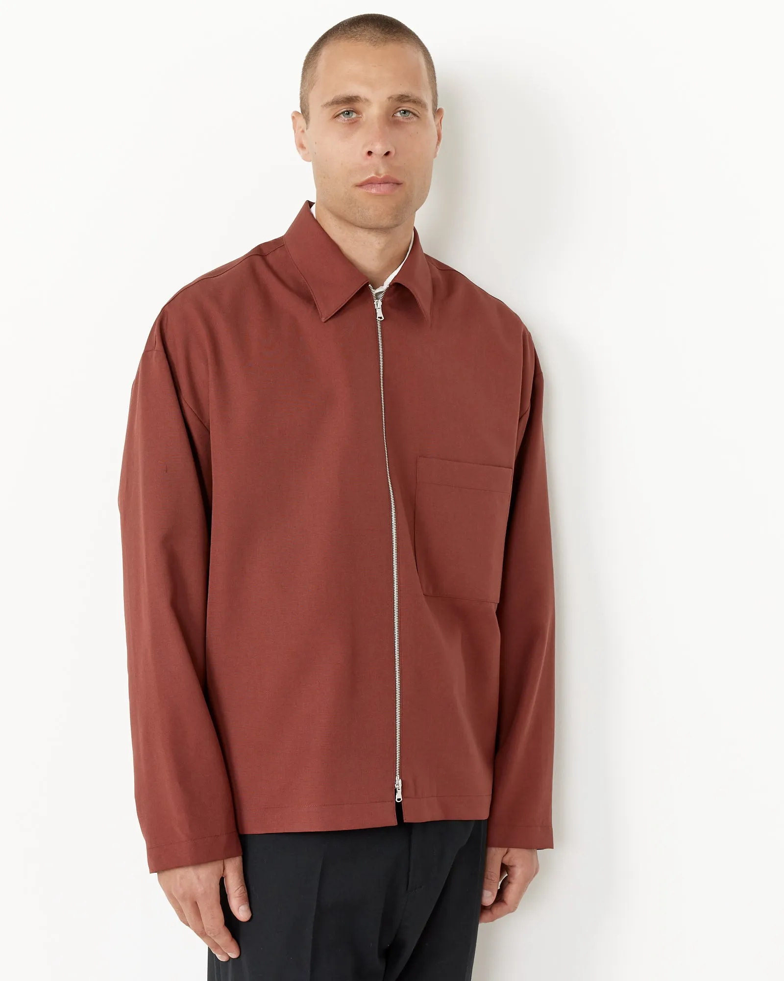 Enzo Shirt Long Sleeve in Tropical Wool Mattone