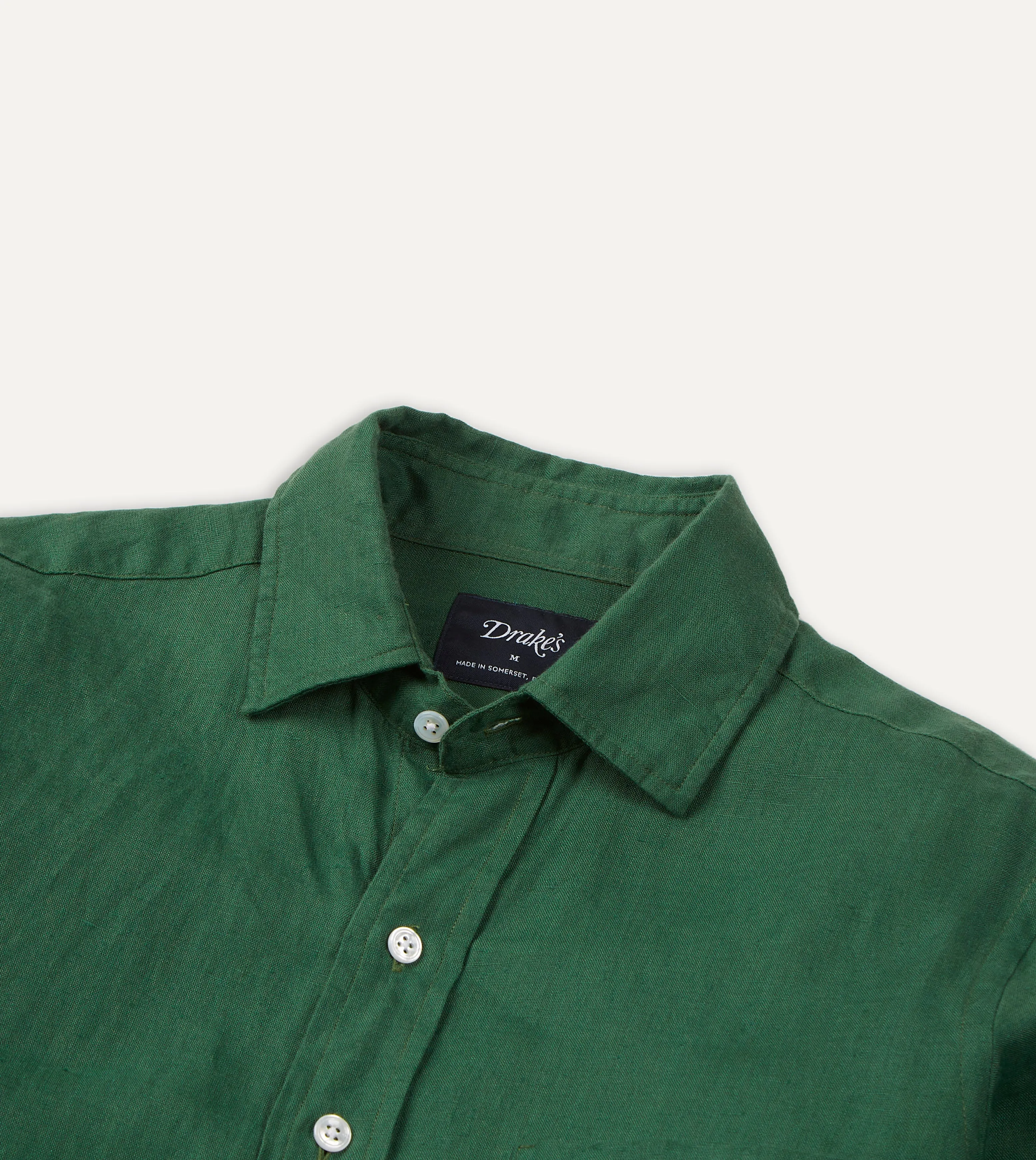 Forest Green Linen Spread Collar Shirt