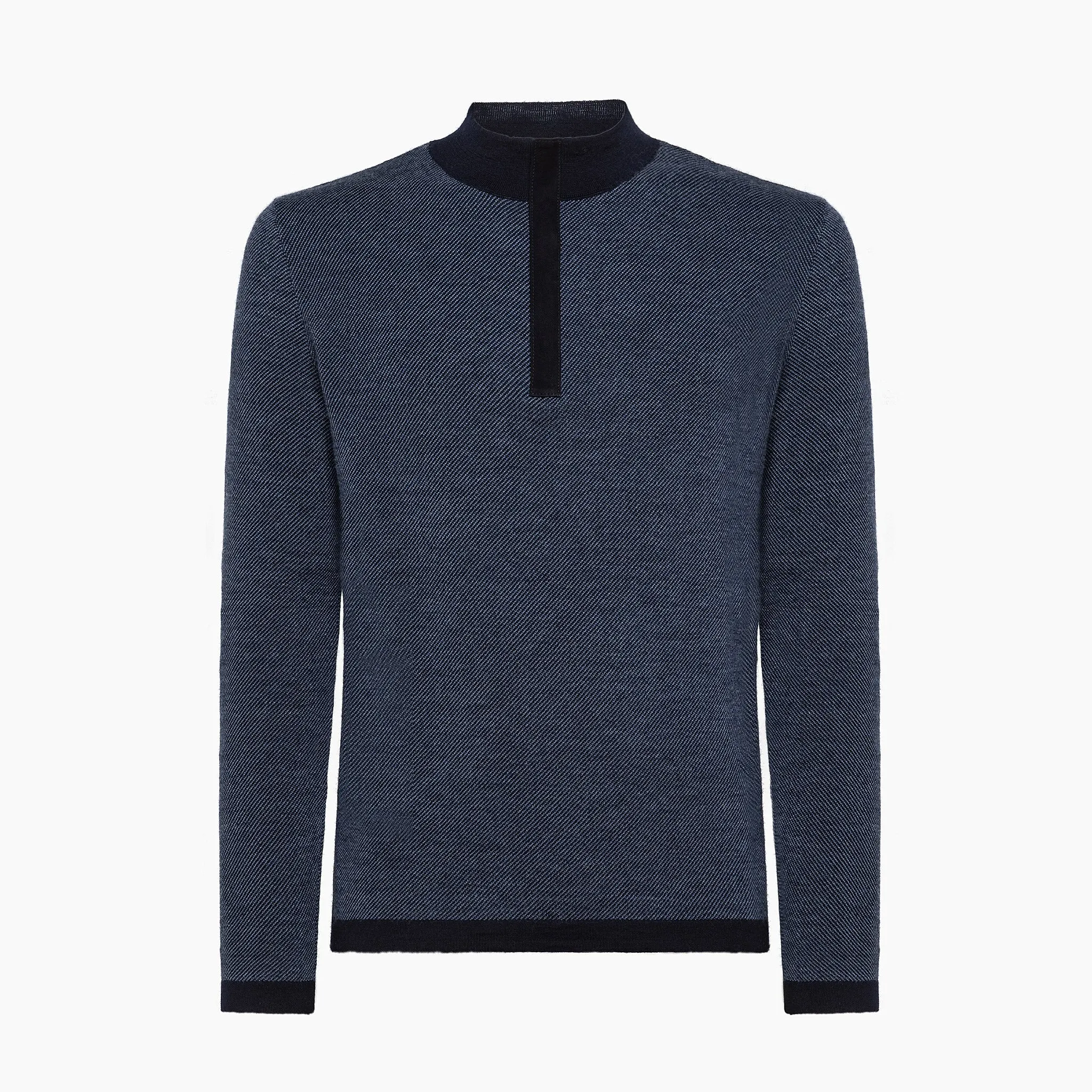 Gad knit half zip bicolor jumper in wool and leather detail