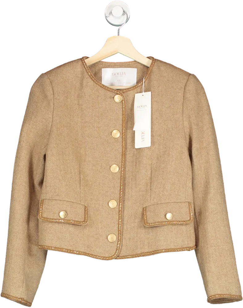 Goelia Brown Wool Round Neck Single Breasted Jacket UK XS