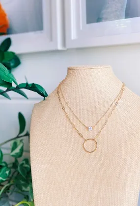 Gold Circle & Crystal Layered Necklace