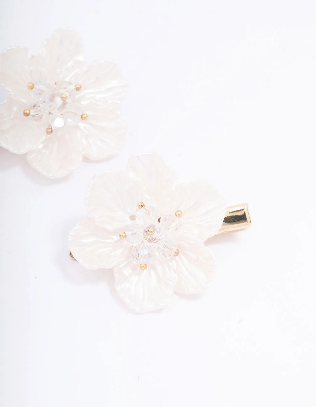 Gold Iridescent Detailed Flower Hair Clip Pack