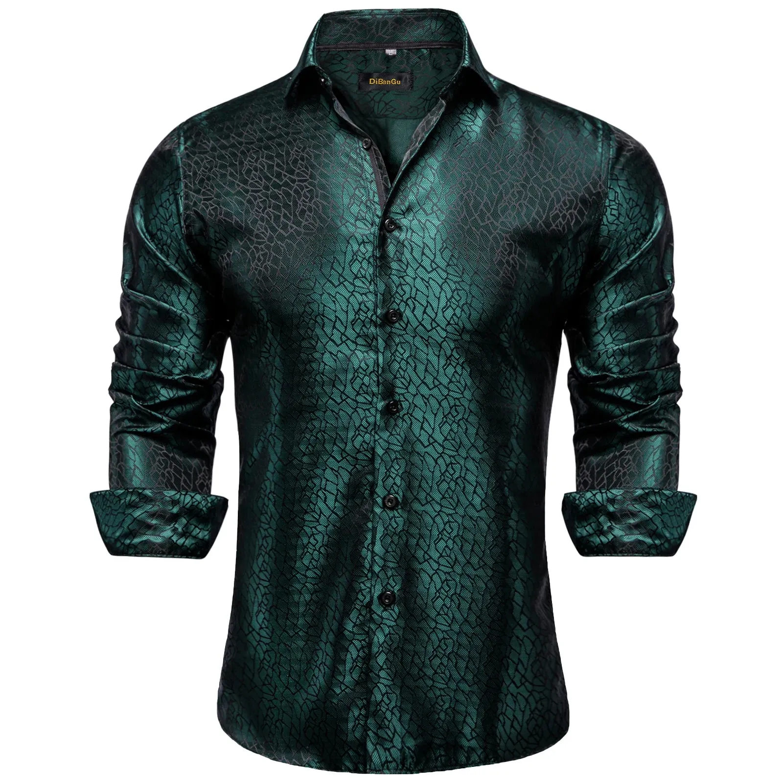 Gold Paisley Silk Shirts Men's Long Sleeve Luxury Tuxedo Wedding Party Clothing