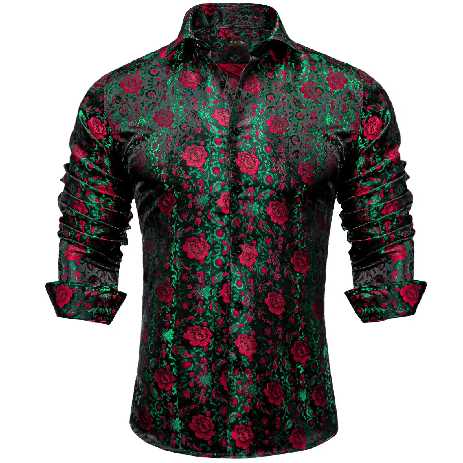 Gold Paisley Silk Shirts Men's Long Sleeve Luxury Tuxedo Wedding Party Clothing