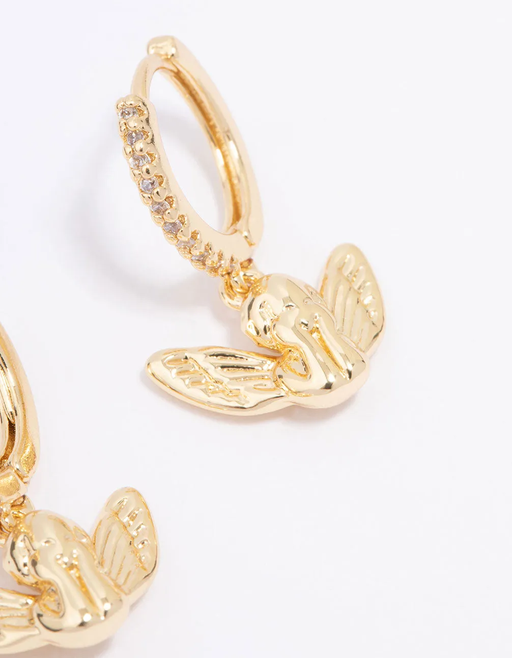 Gold Plated Cubic Zirconia Cherub Huggie Hoop Earrings