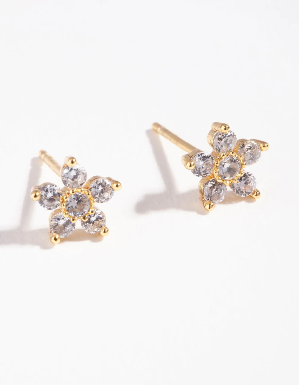 Gold Plated Sterling Silver Cubic Zirconia Flower Stud Earrings