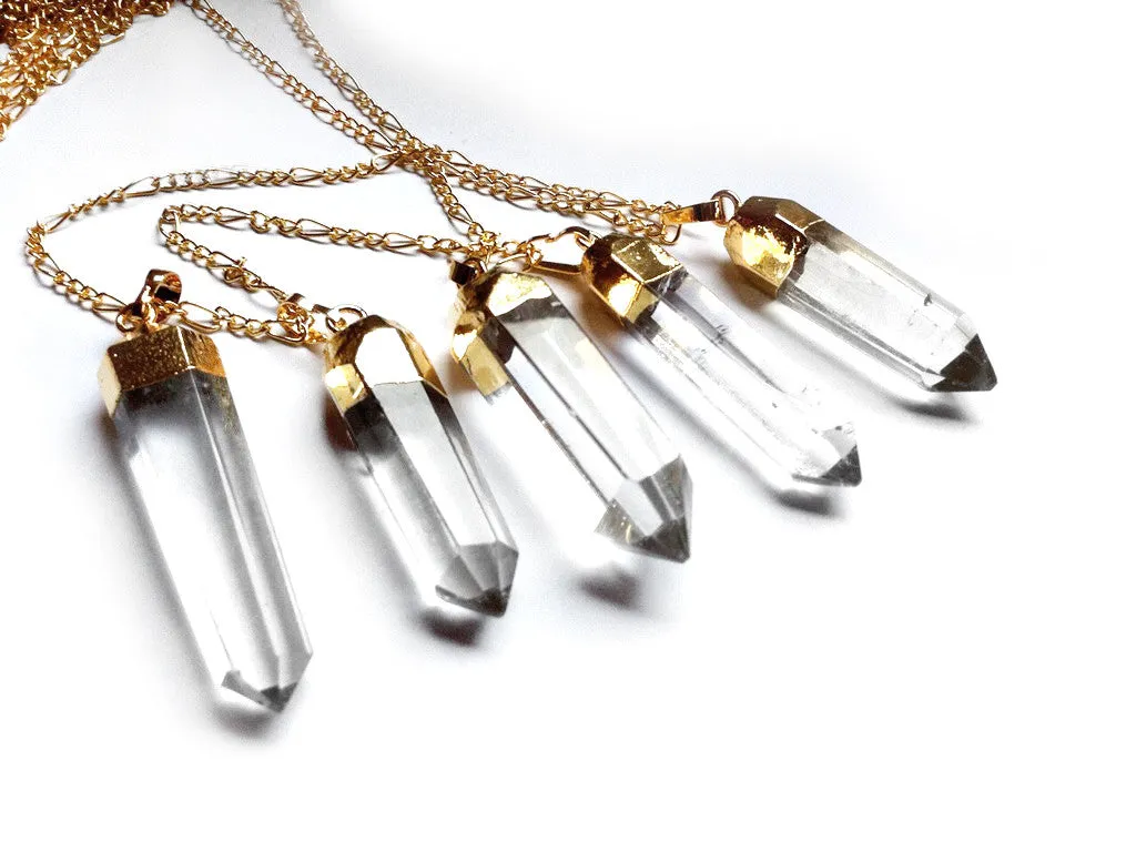 Golden Clear Quartz Point Necklace