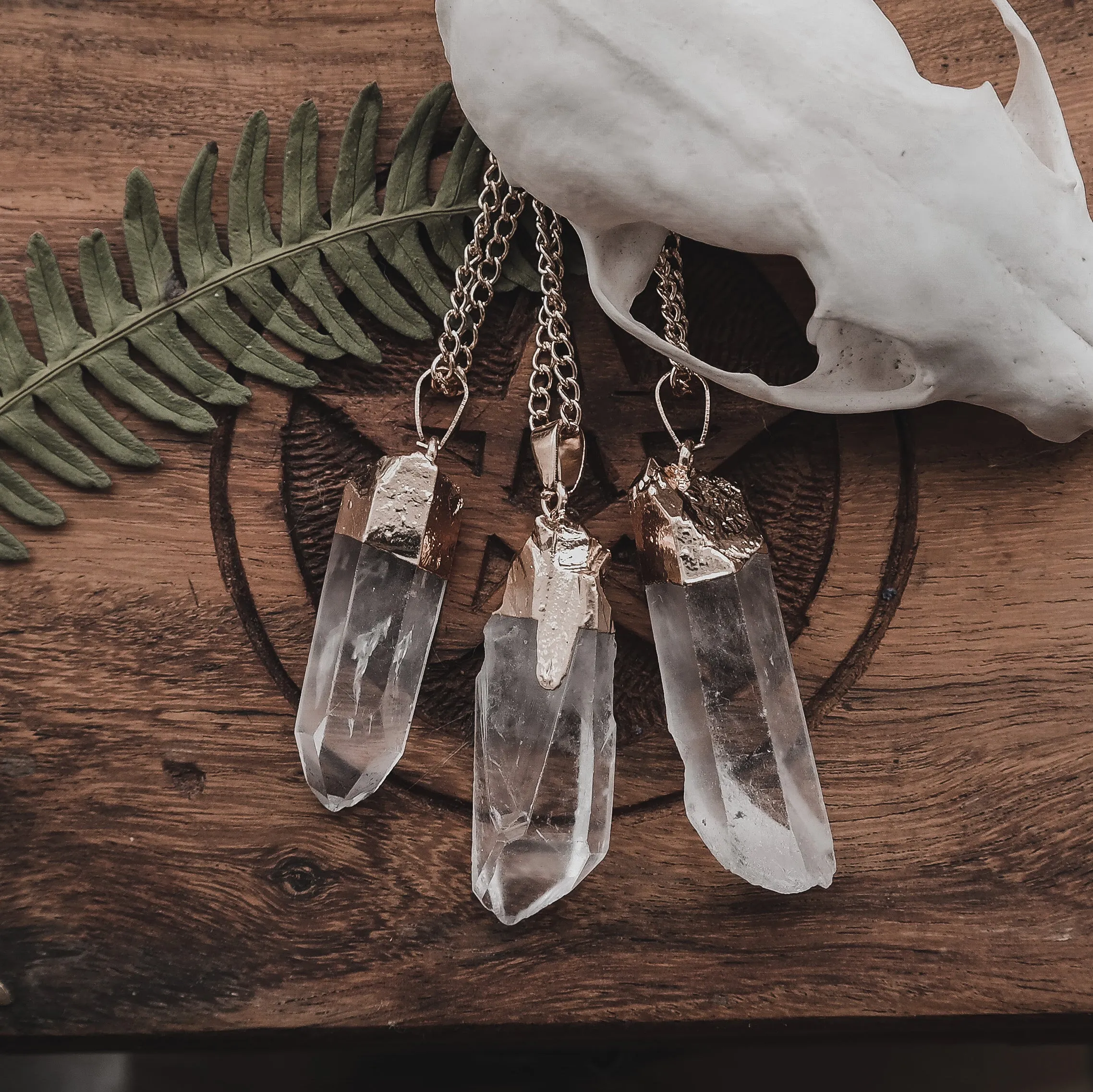 Golden Clear Quartz Point Necklace