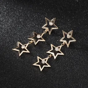 Golden Stars Layered Crystal Star Dangle Earrings