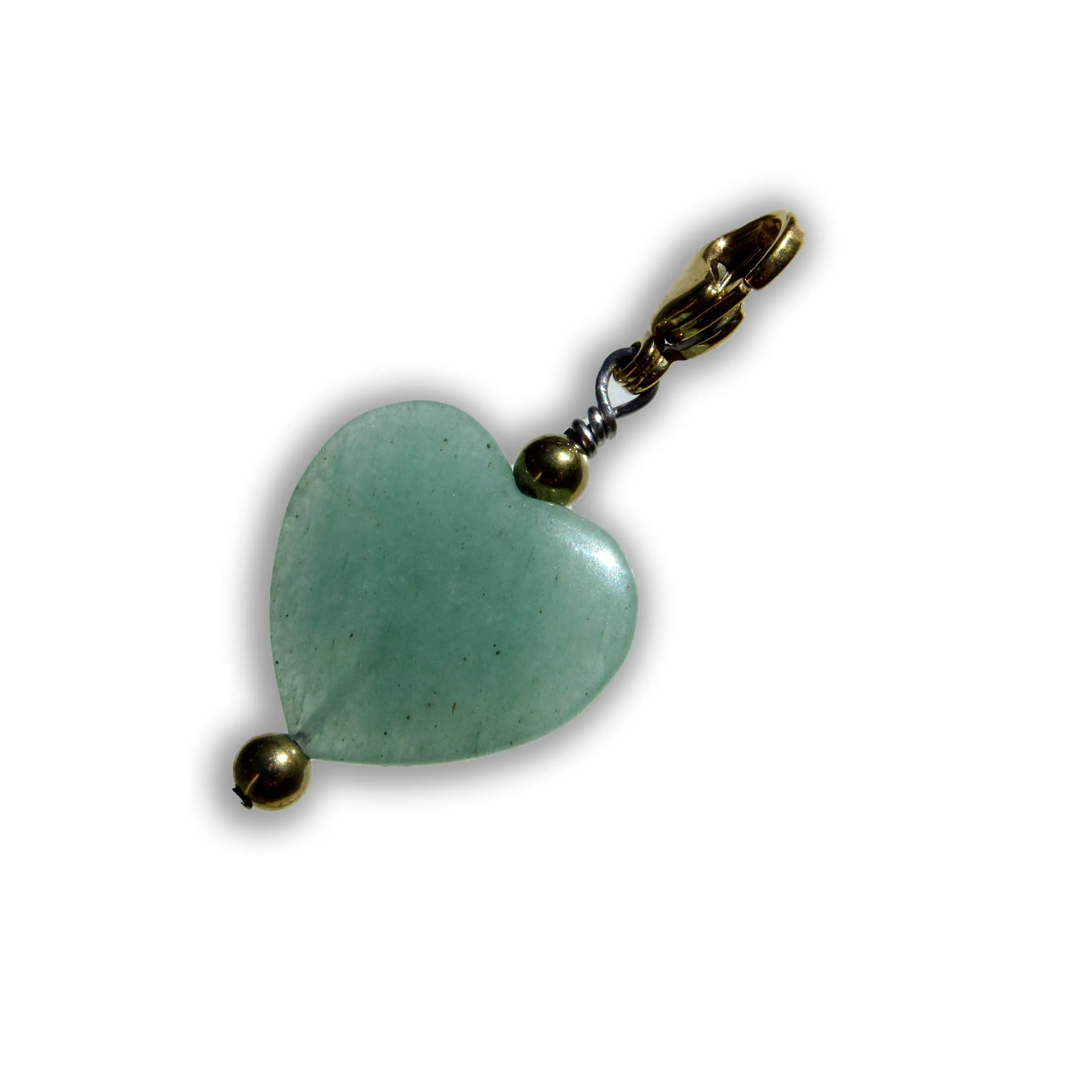 Green aventurine heart and hematite pet collar charm