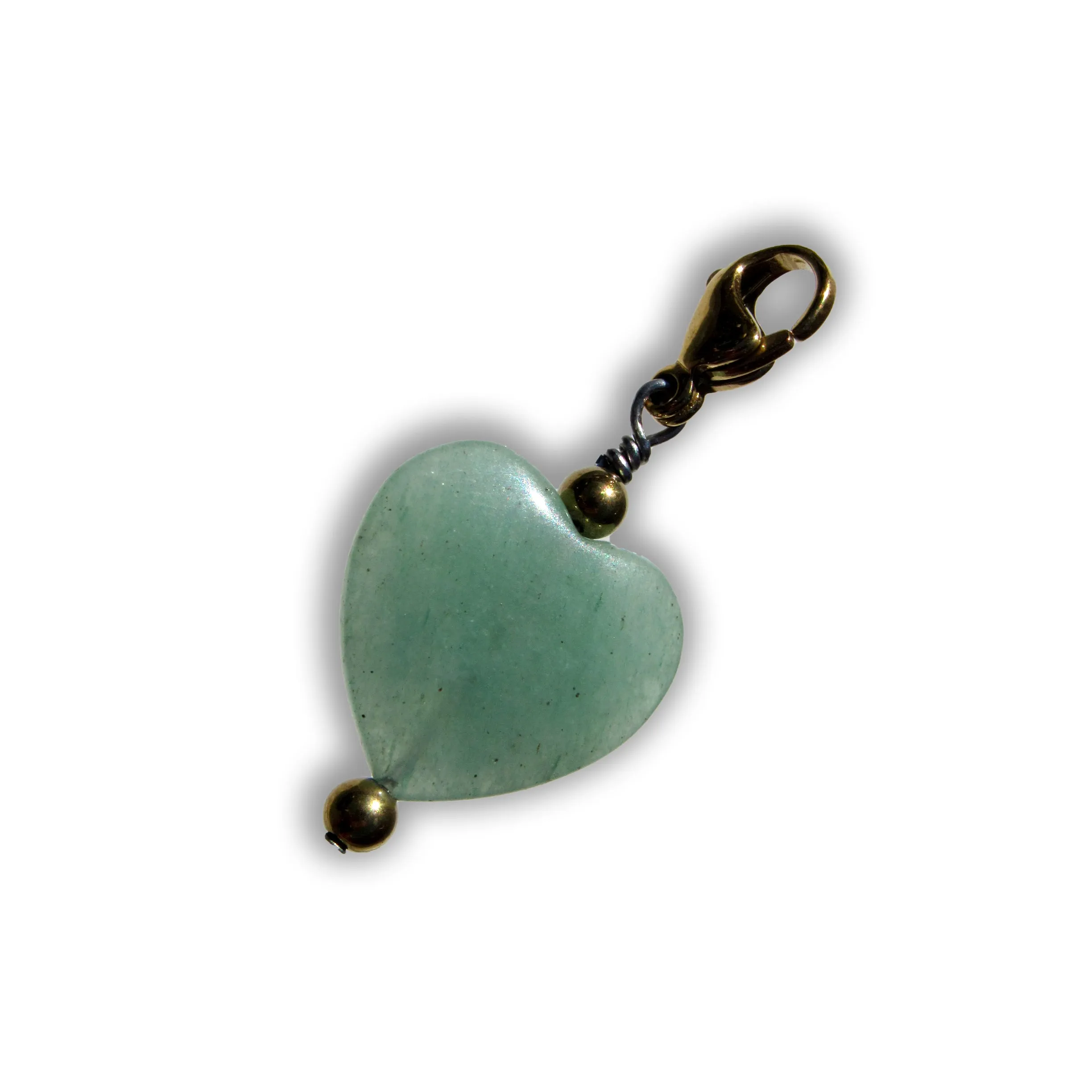 Green aventurine heart and hematite pet collar charm