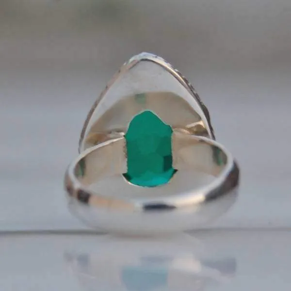 Green Dioptase Stone Silver Drop Ring