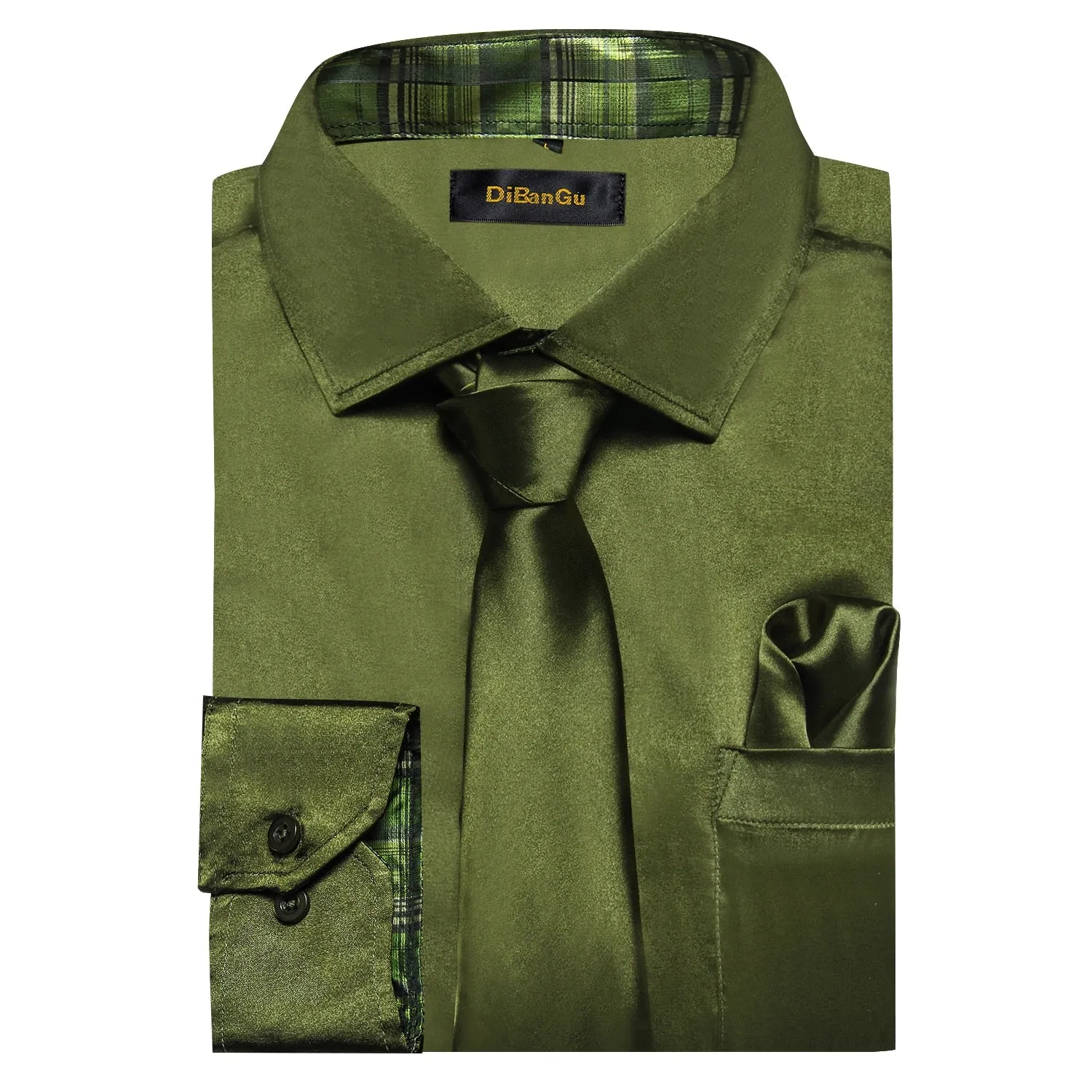 Green Plaid Splicing Contrasting Colors Long Sleeve Shirts For Men's Designer Stretch Satin Tuxedo Clothing Blouses