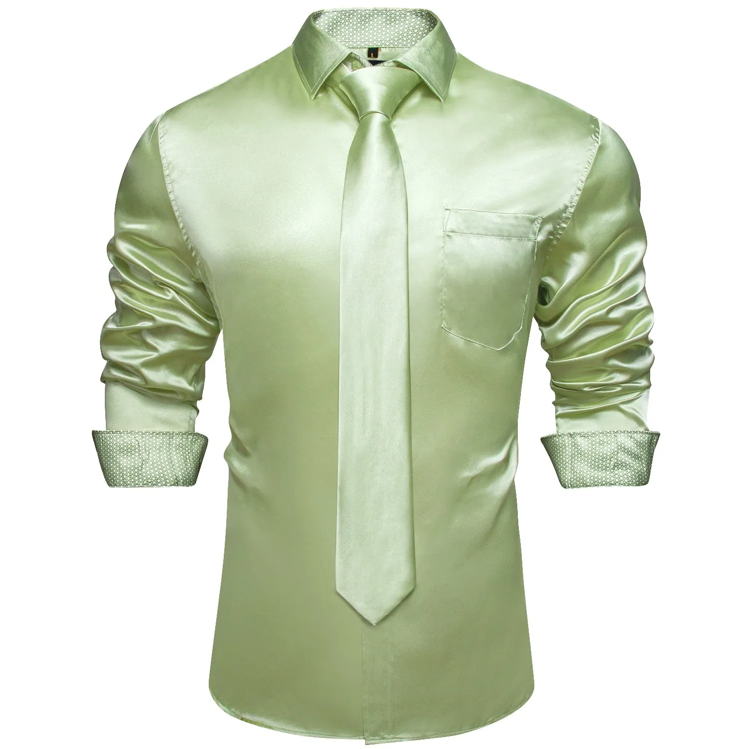 Green Plaid Splicing Contrasting Colors Long Sleeve Shirts For Men's Designer Stretch Satin Tuxedo Clothing Blouses