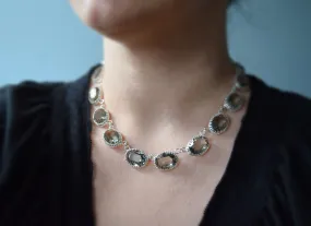 Grey Swarovski Crystal Collet Necklace - Large Oval Crown Setting