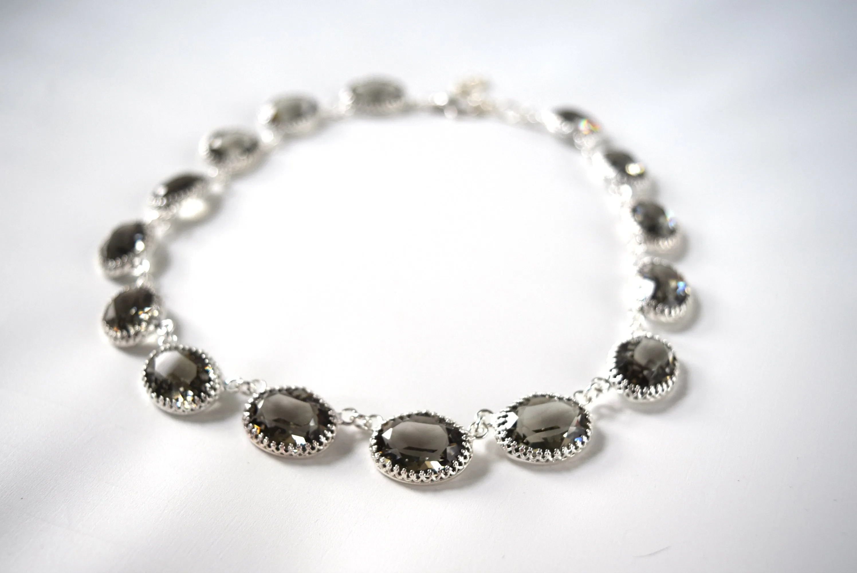 Grey Swarovski Crystal Collet Necklace - Large Oval Crown Setting