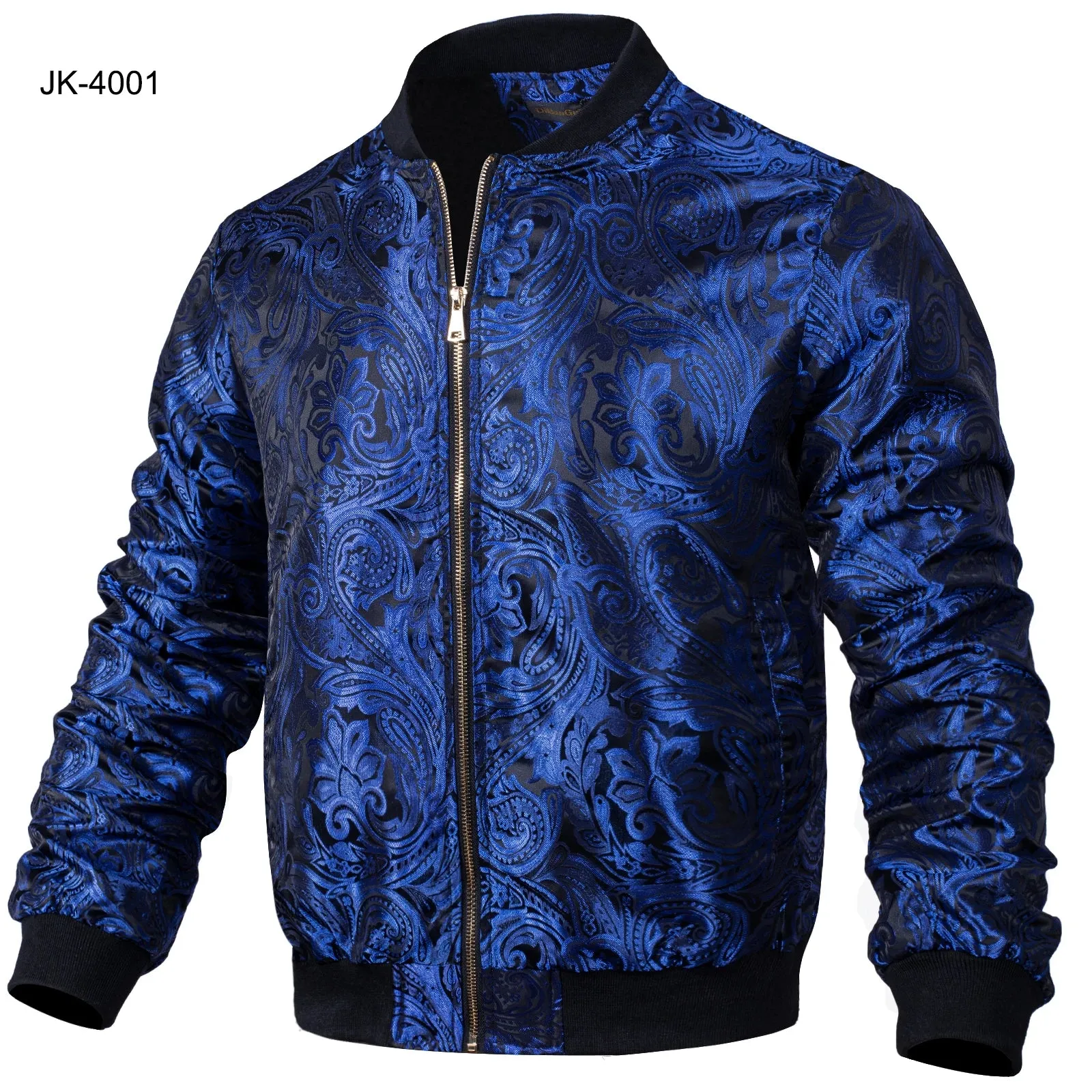 High Stree Green Zipper Jacket Men's Jacquard Pasiley Coat Woven Sport Streetwear Uniform Long Sleeves for Fall Winter