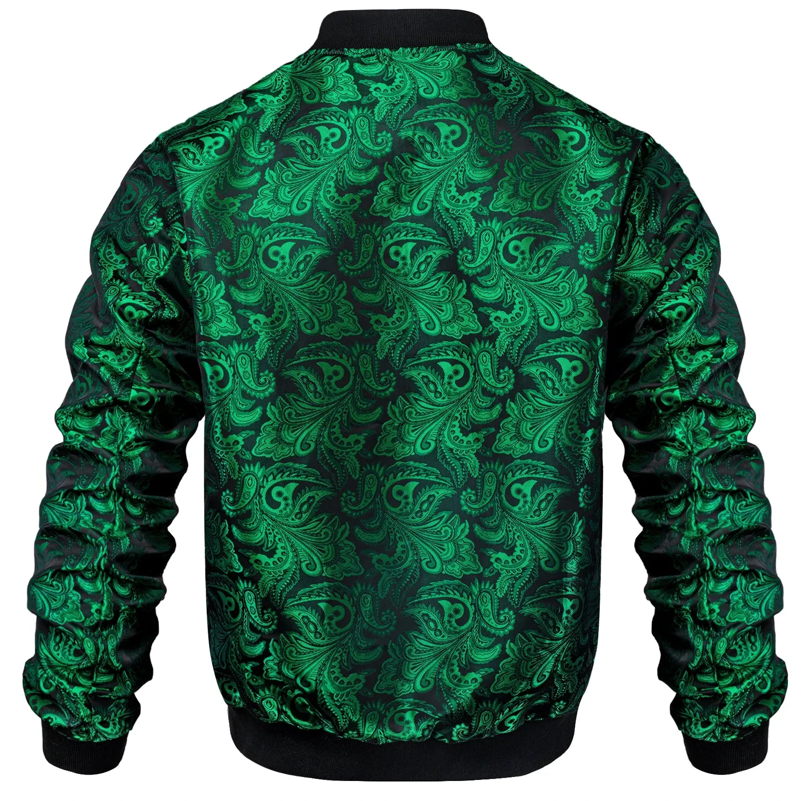 High Stree Green Zipper Jacket Men's Jacquard Pasiley Coat Woven Sport Streetwear Uniform Long Sleeves for Fall Winter