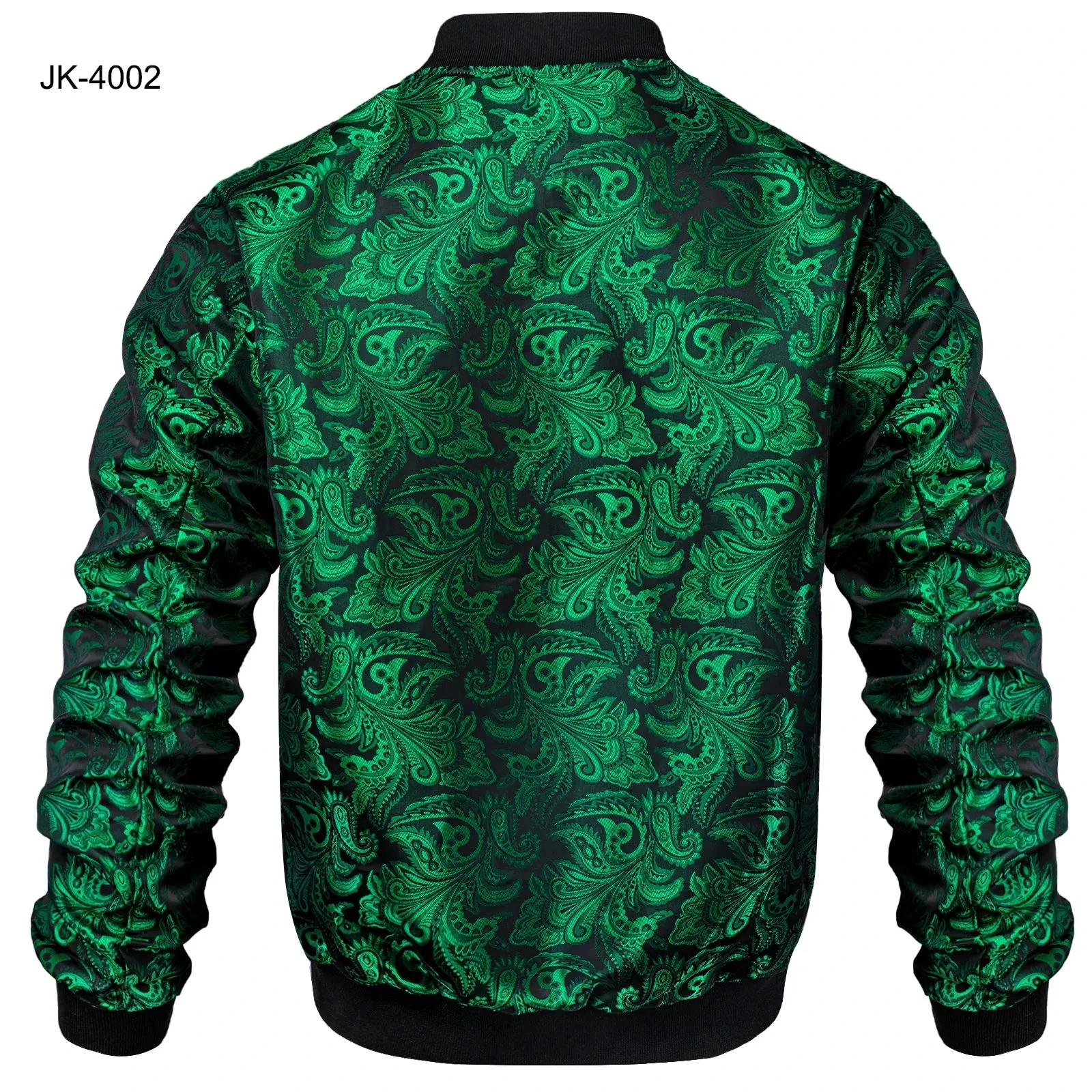 High Stree Green Zipper Jacket Men's Jacquard Pasiley Coat Woven Sport Streetwear Uniform Long Sleeves for Fall Winter