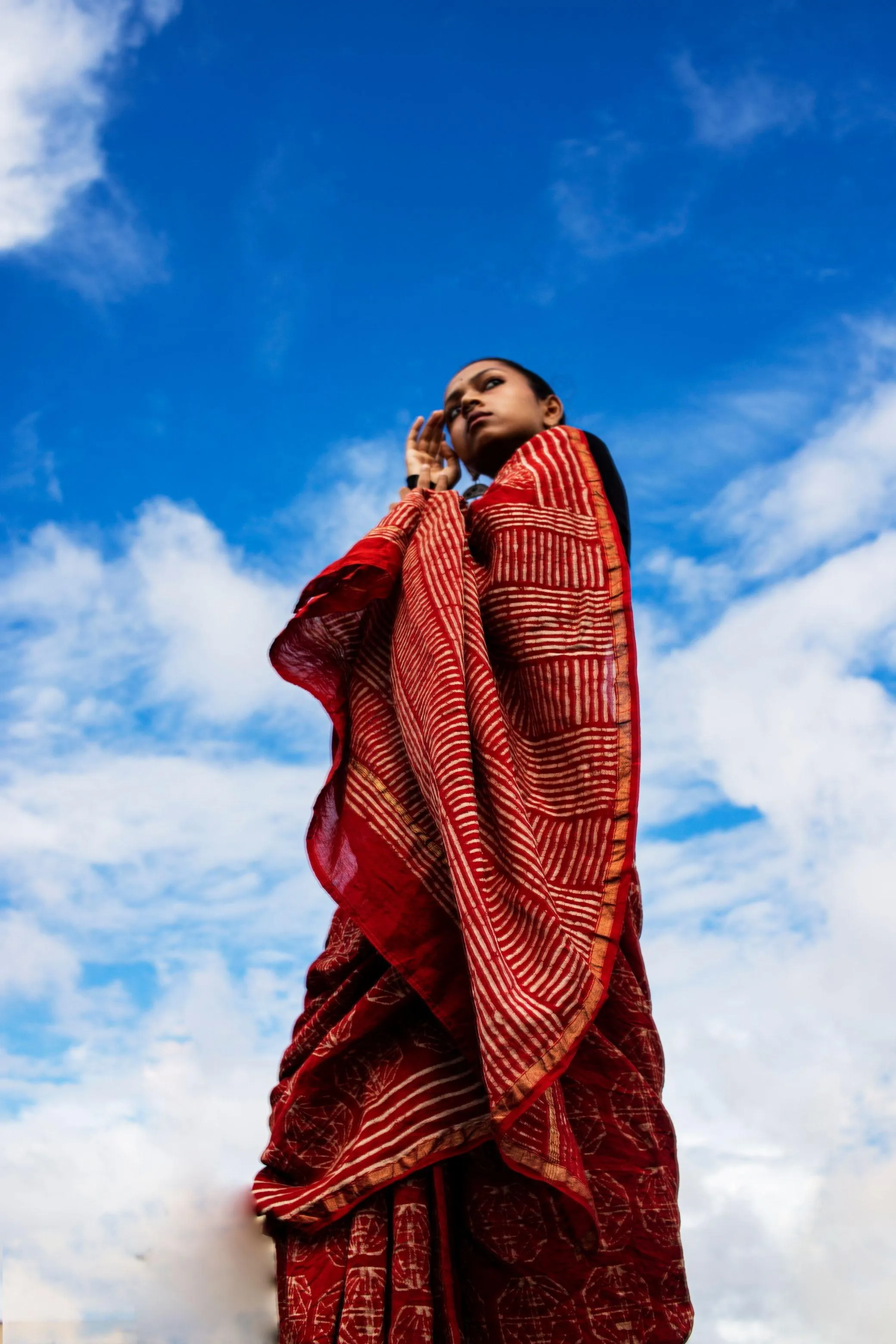 Kaisori Malhar Dabu Rust Silk Cotton handblockprinted saree