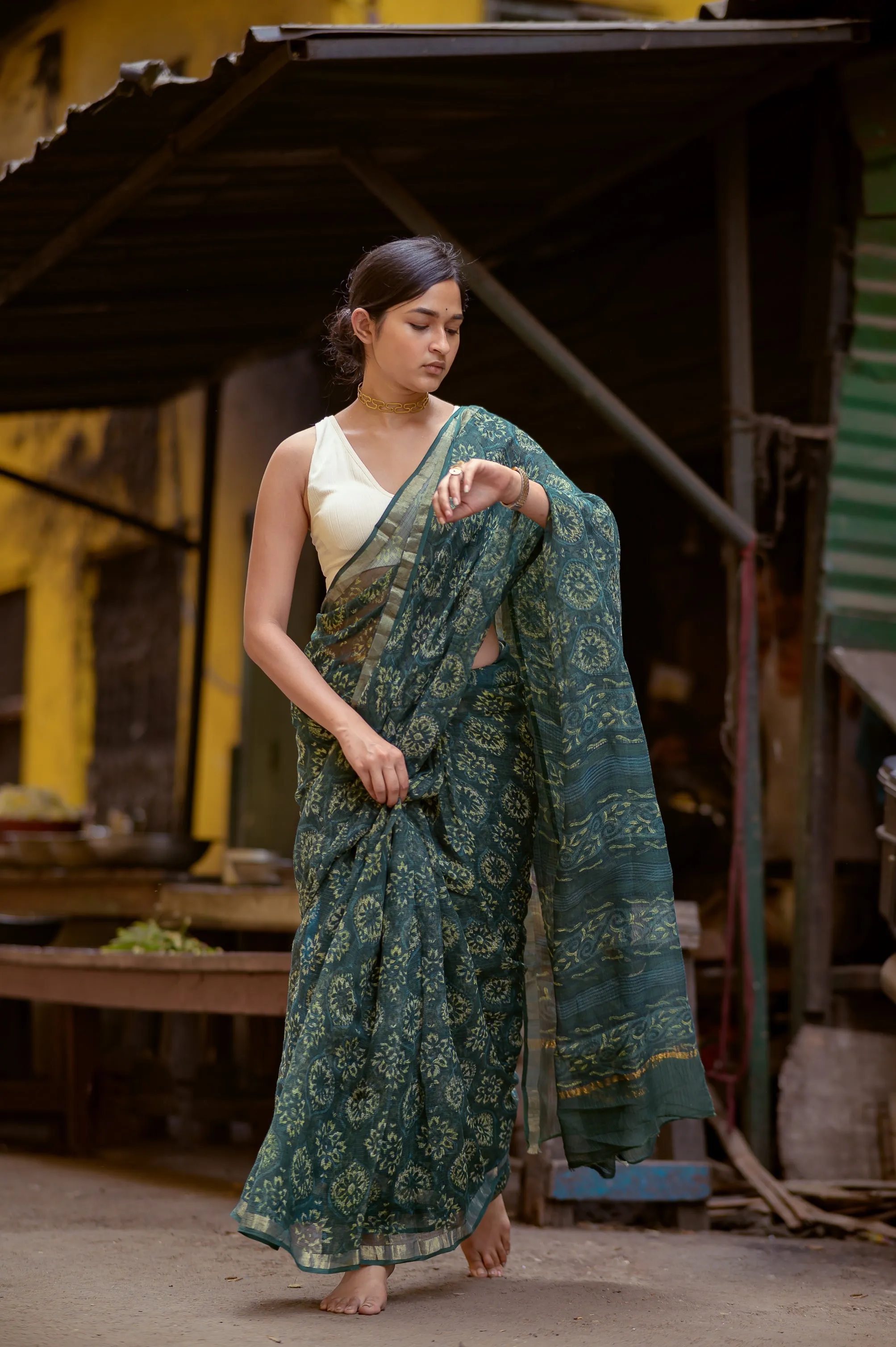 KaisorI Malhar Jamini Kota blockprinted cotton silk saree