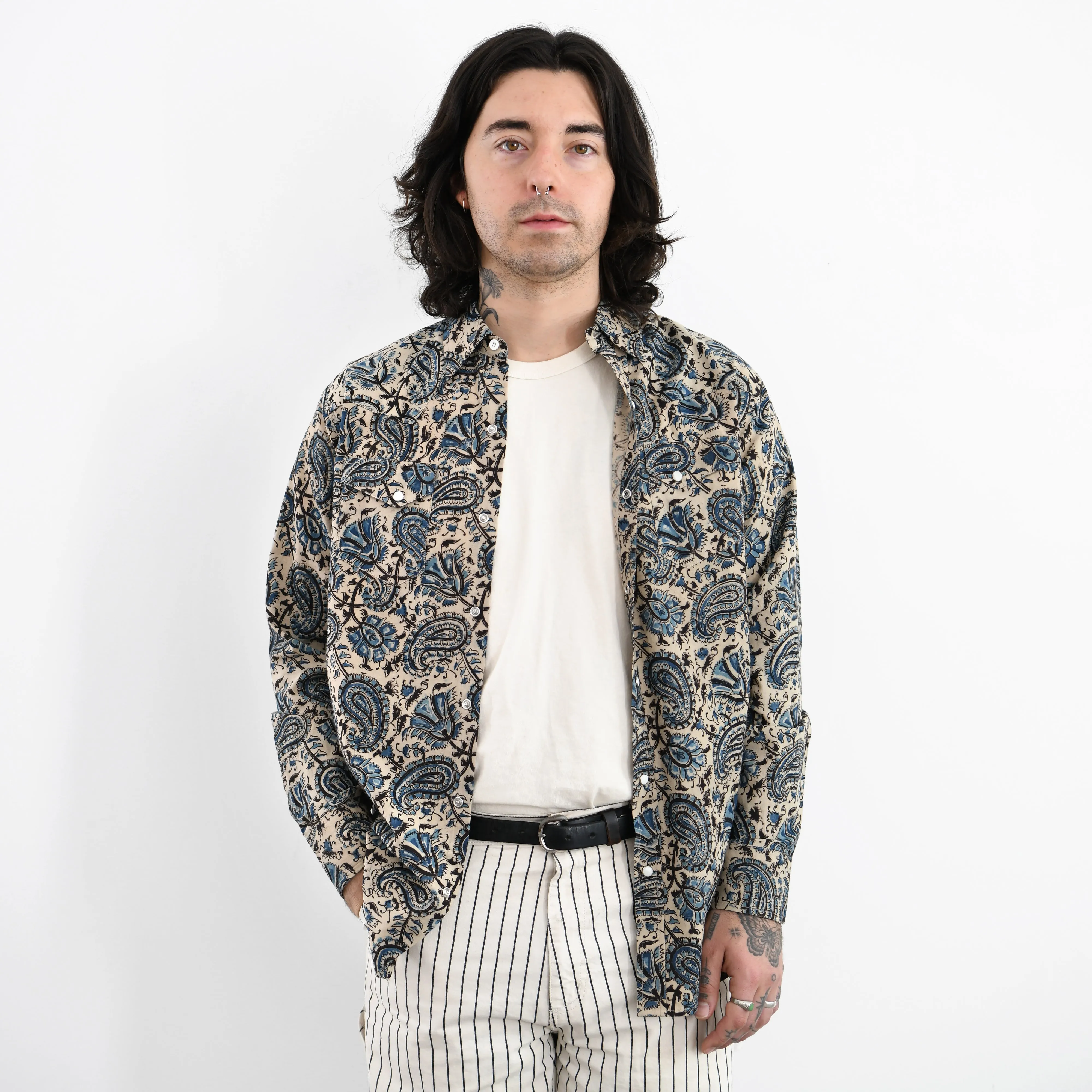 Kalamkari Western Shirt : Blue Paisley