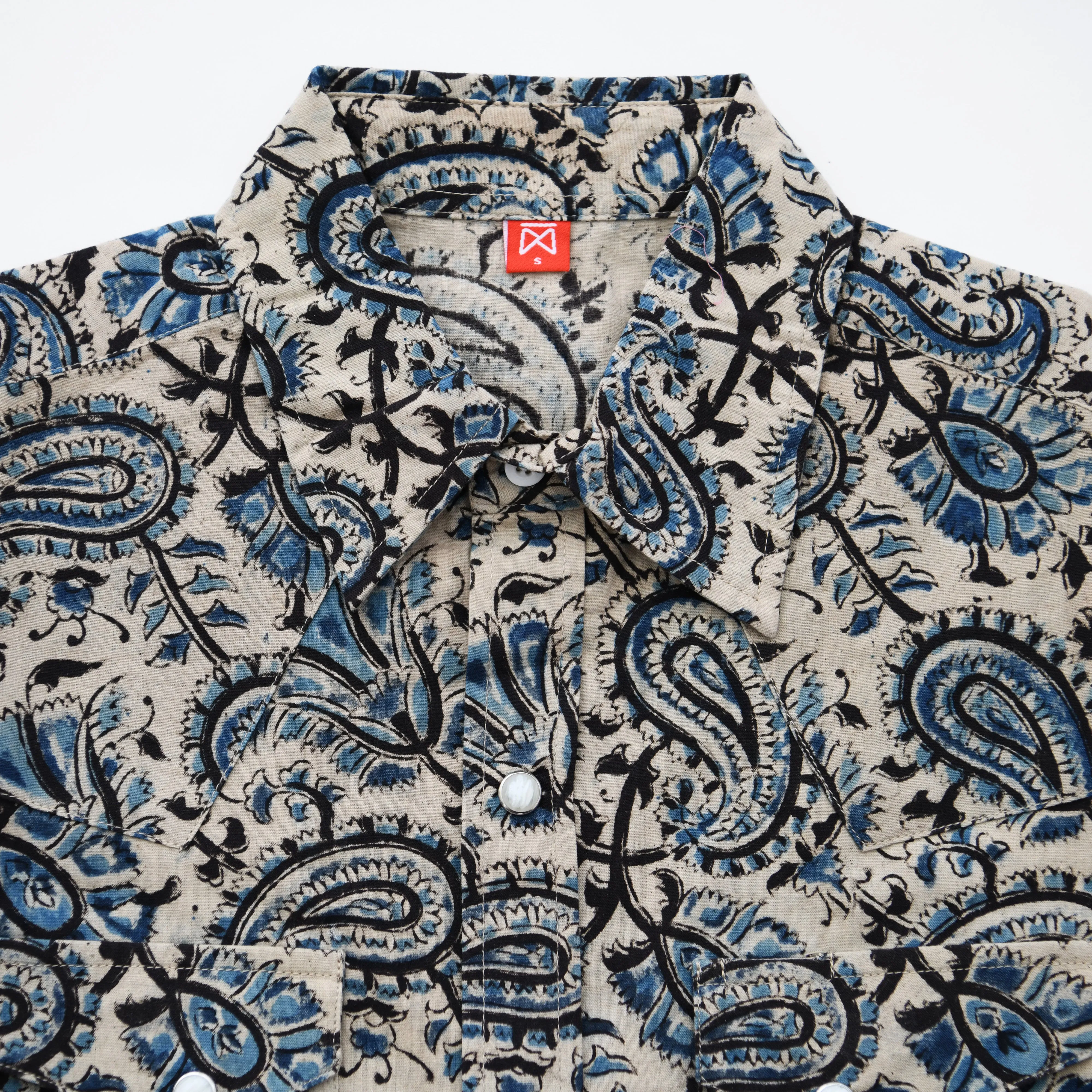 Kalamkari Western Shirt : Blue Paisley