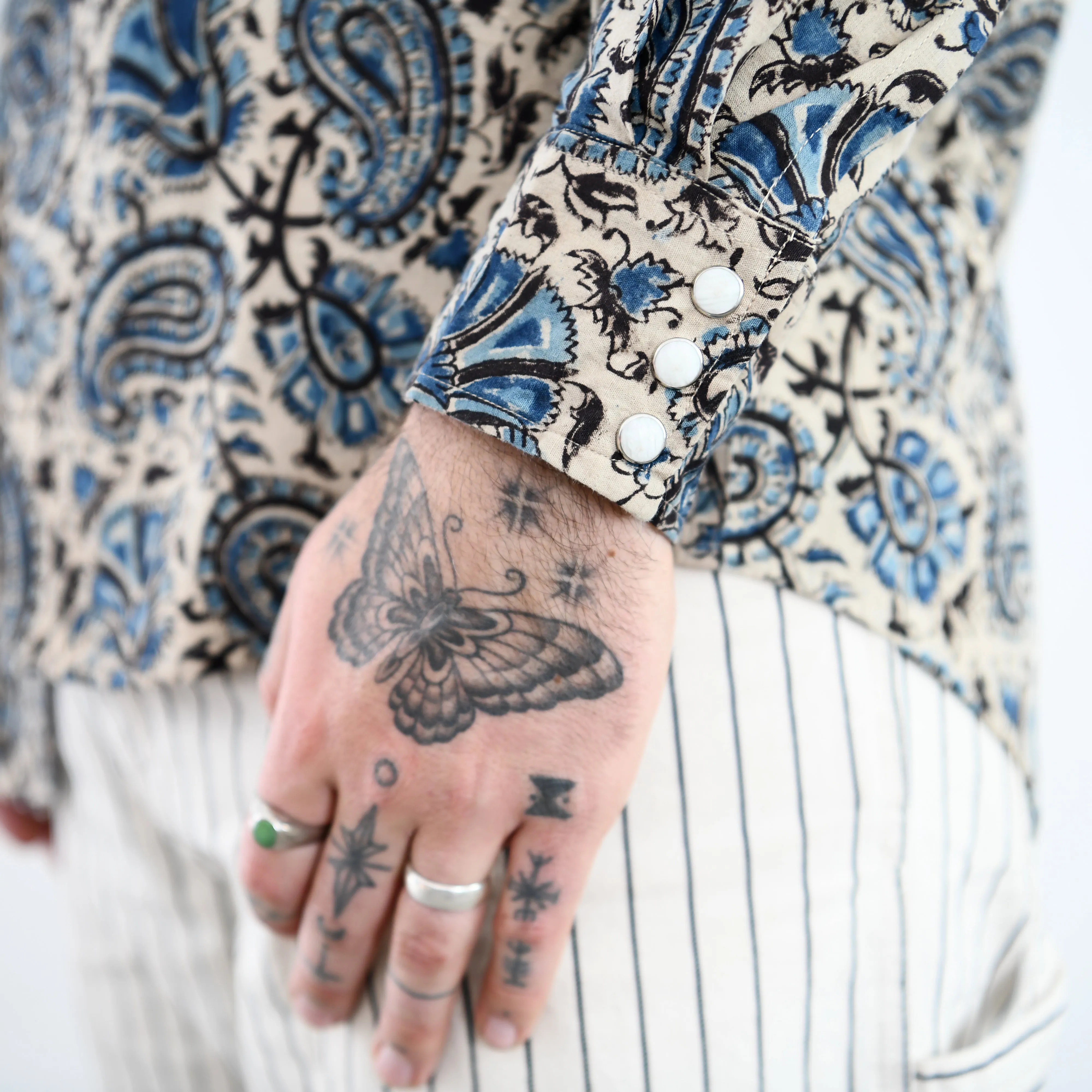 Kalamkari Western Shirt : Blue Paisley