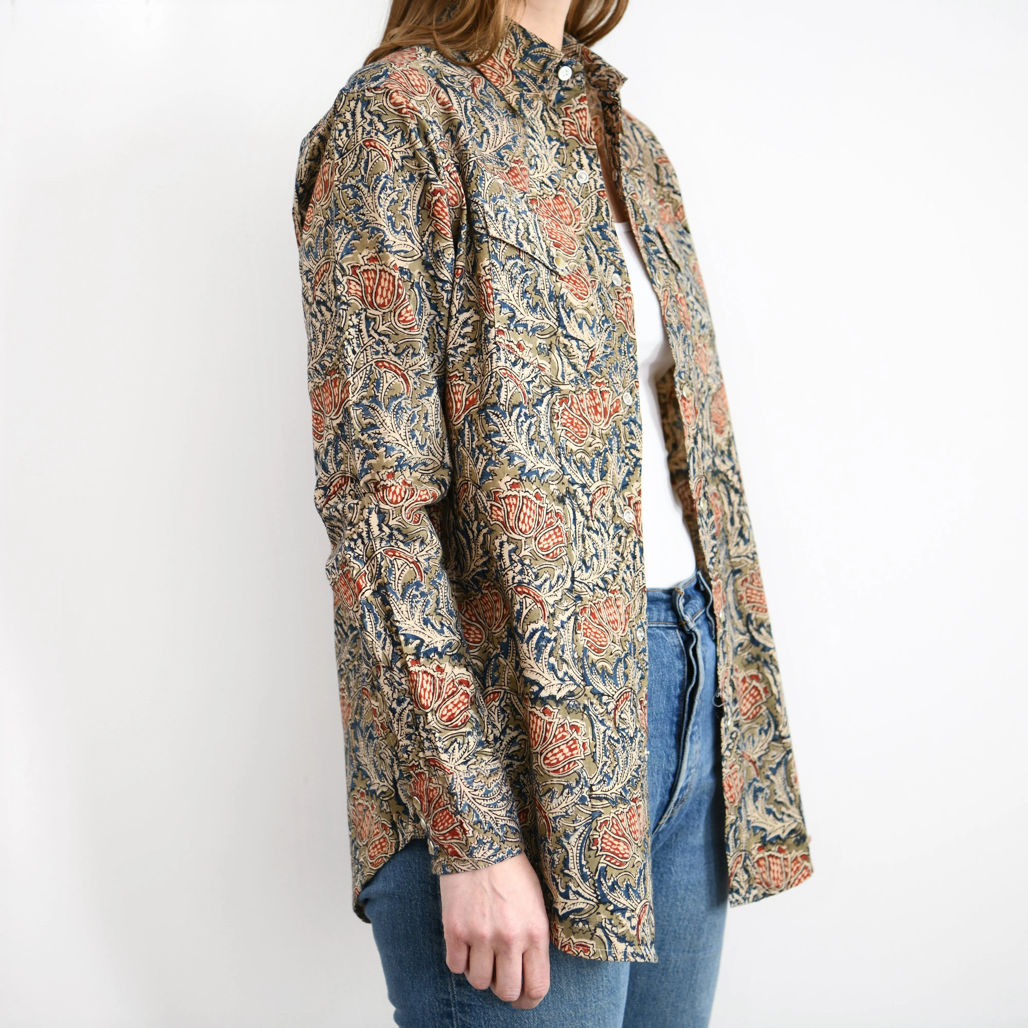 Kalamkari Western Shirt : Olive Floral