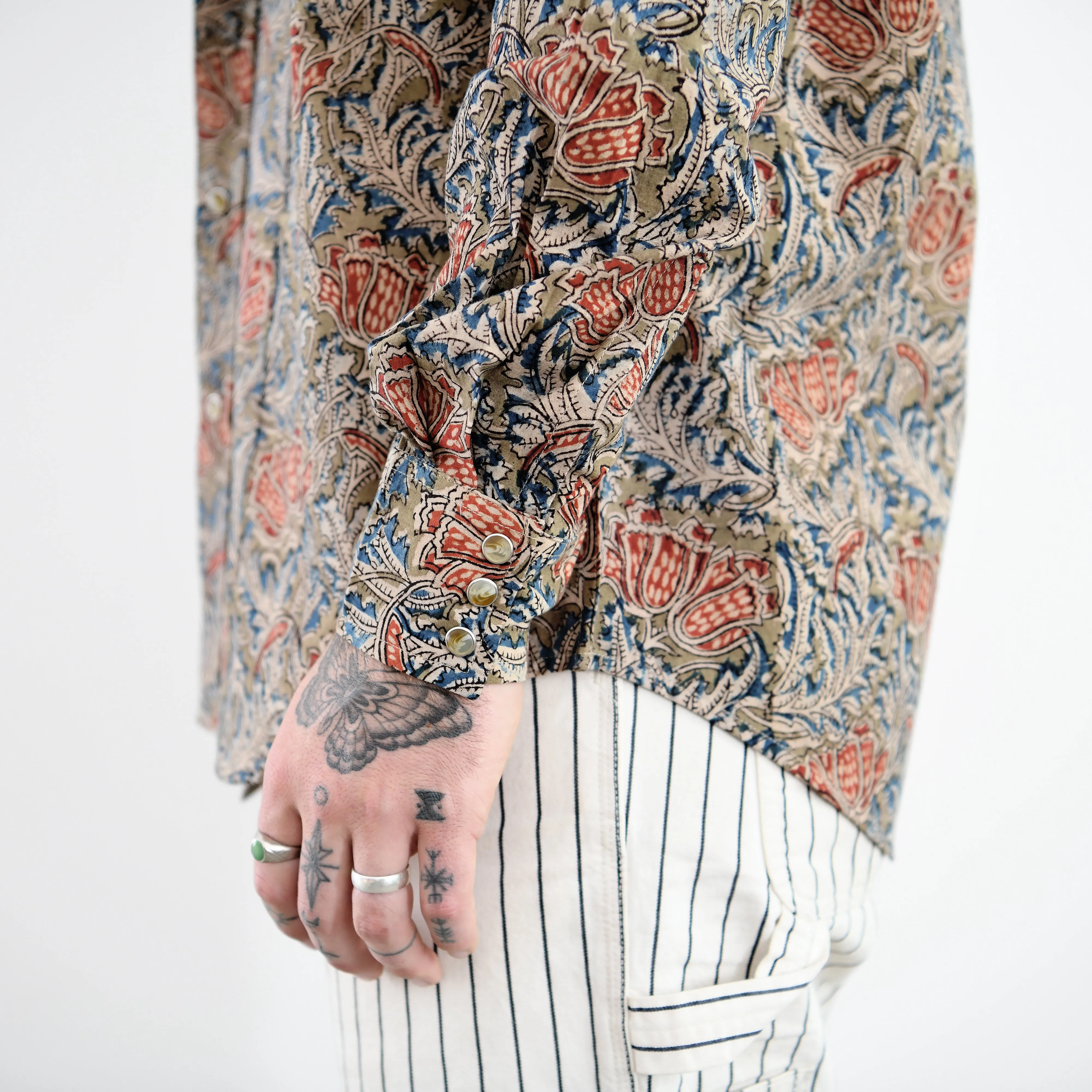 Kalamkari Western Shirt : Olive Floral