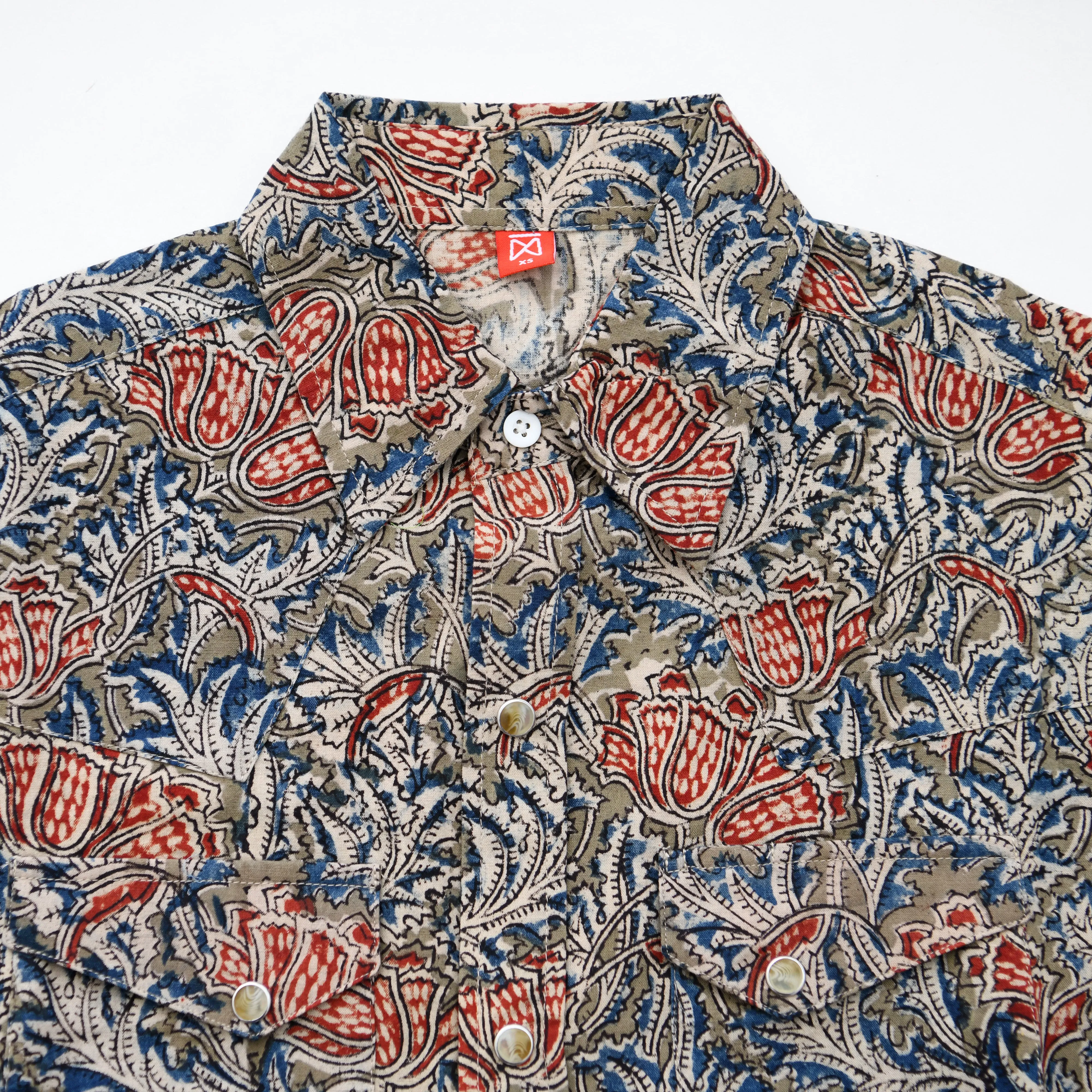 Kalamkari Western Shirt : Olive Floral