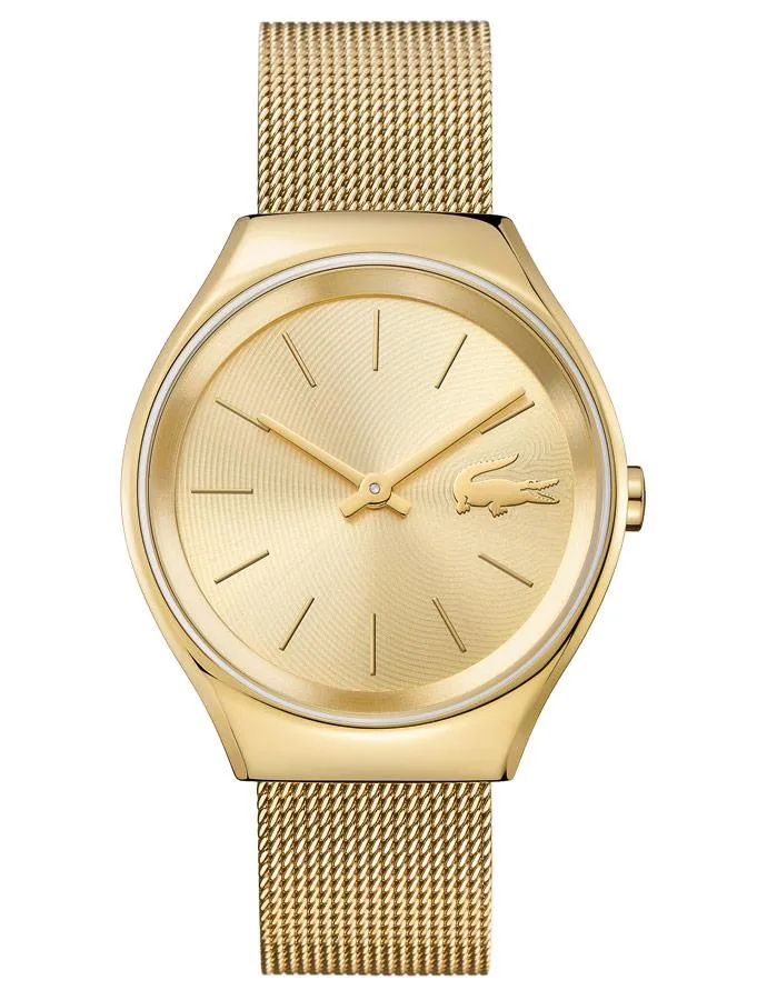 Lacoste Valencia Womens Watch - Gold-Tone Dial & Case - Mesh Bracelet