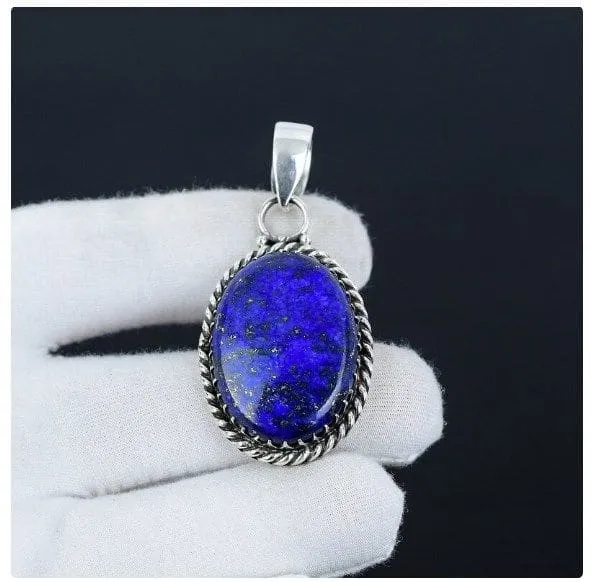 Lapis Lazuli 925 Sterling Silver Handmade Natural Gemstone Pendant