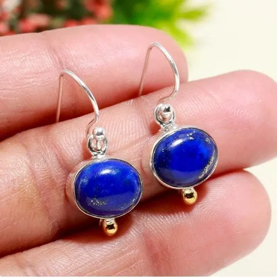 Lapis Lazuli Oval 925 Sterling Silver Designer Handmade Earrings