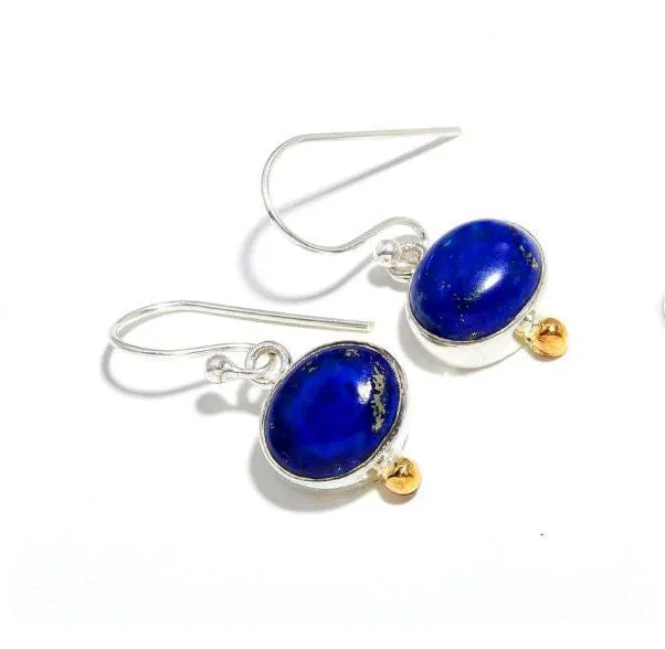 Lapis Lazuli Oval 925 Sterling Silver Designer Handmade Earrings