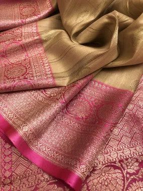 Light Caramel Color Pure Tussar Banarasi Saree with Satin Border