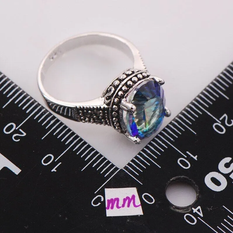 Lovely Rainbow CZ Sapphire Ring - 925 Sterling Silver