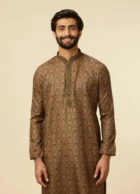 Manyawar Dark Green Paisley Printed Kurta Set