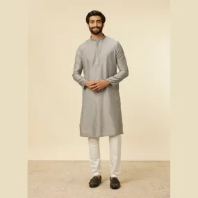 Manyawar Dark Grey Paisley Patterned Kurta Set