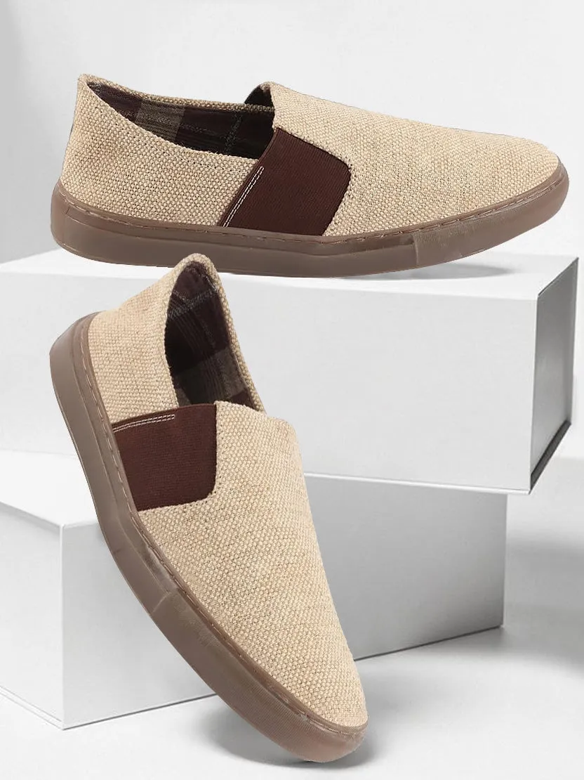 Men Beige Colorblocked Classic Jute/Fabric Slip On Canvas Sneaker Slip On Casual Shoes