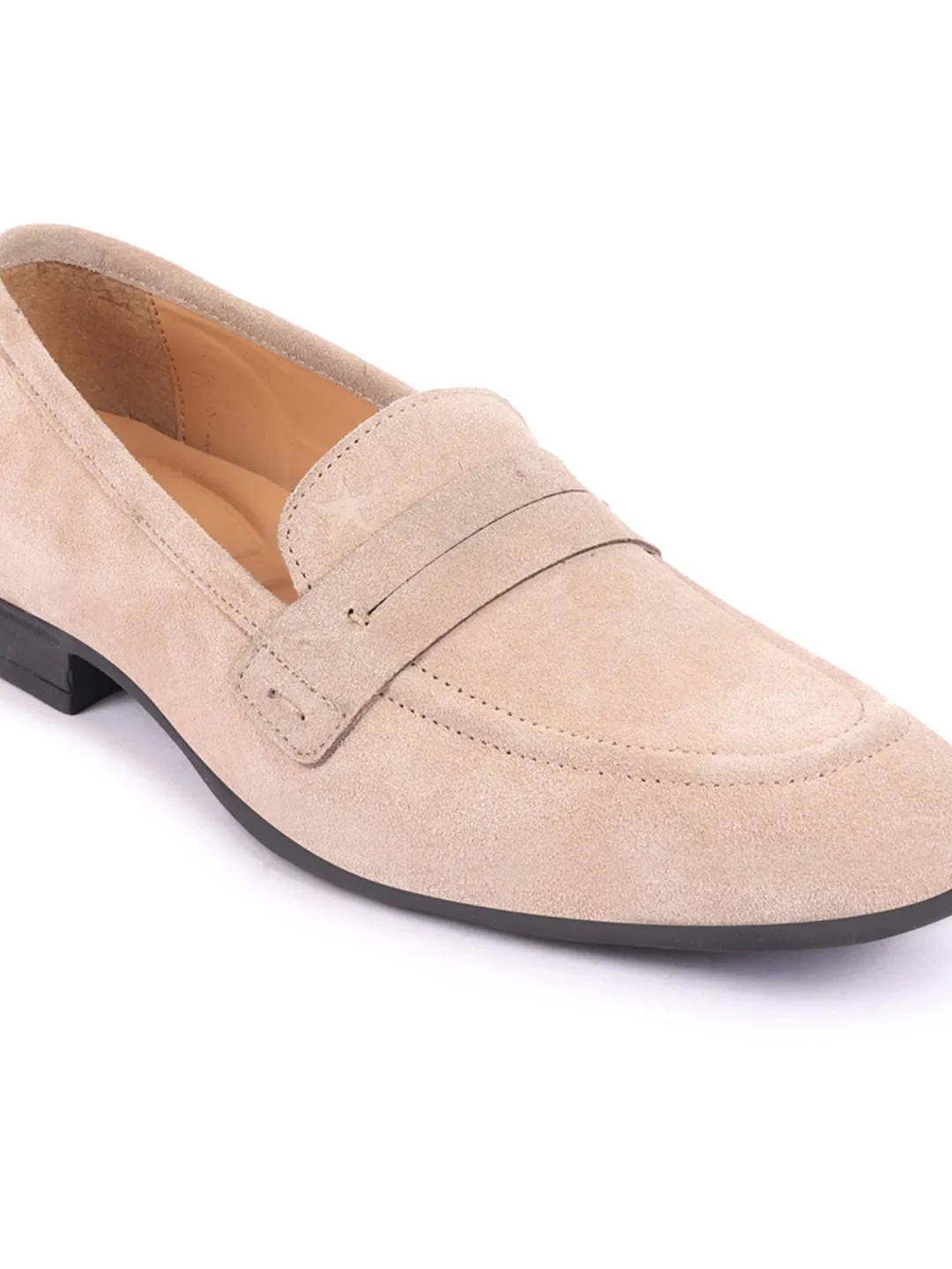 Men Camel Suede Leather Outdoor Penny Loafer Shoes