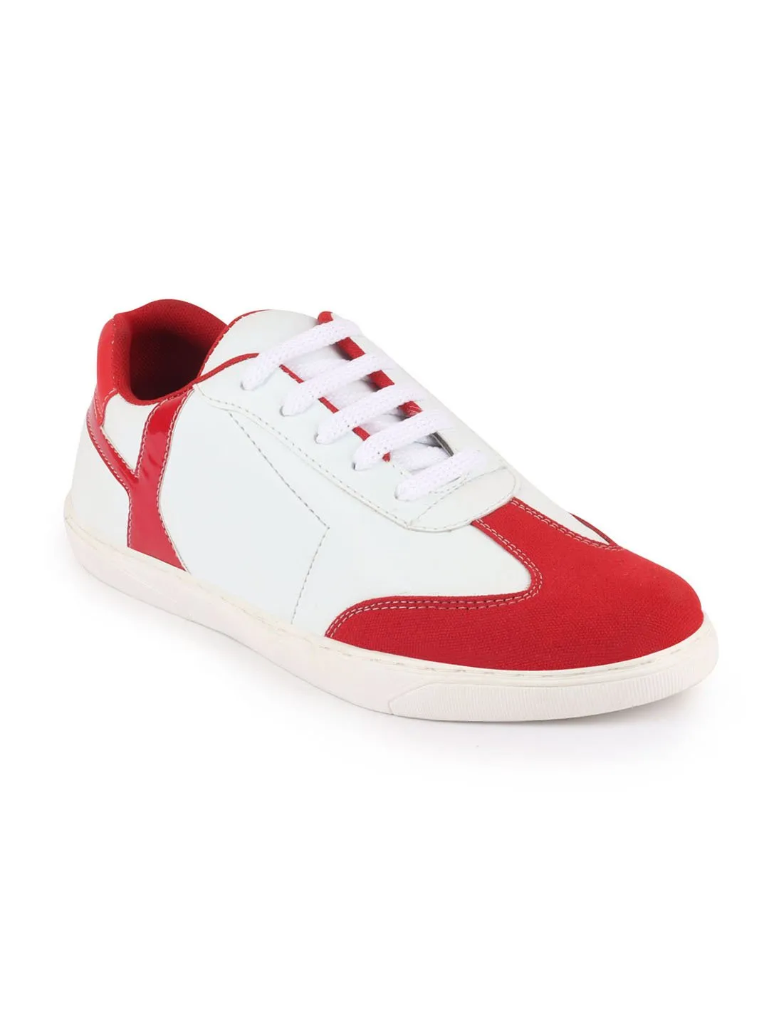 Men White/Red Lace Up Classic Sneakers