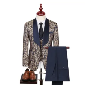 Men's Paisley Jacquard Wedding Groom Suit with Accessories