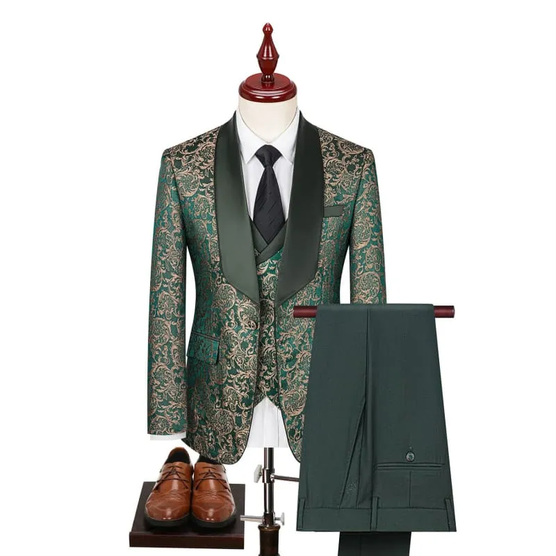 Men's Paisley Jacquard Wedding Groom Suit with Accessories