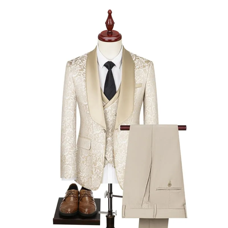 Men's Paisley Jacquard Wedding Groom Suit with Accessories