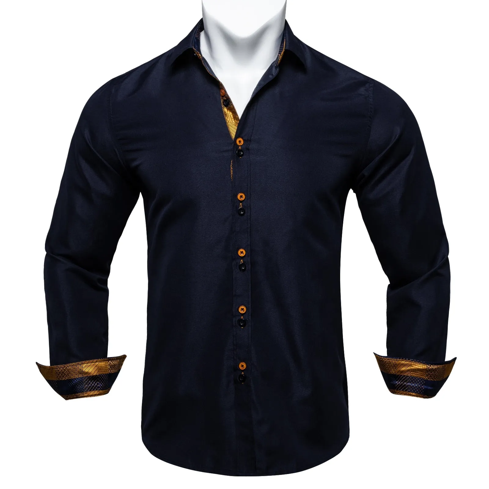 Men's Shirt Long Sleeve Red Solid Blue Paisley Color Contrast Dress Shirt for Men's Button-down Collar Clothing