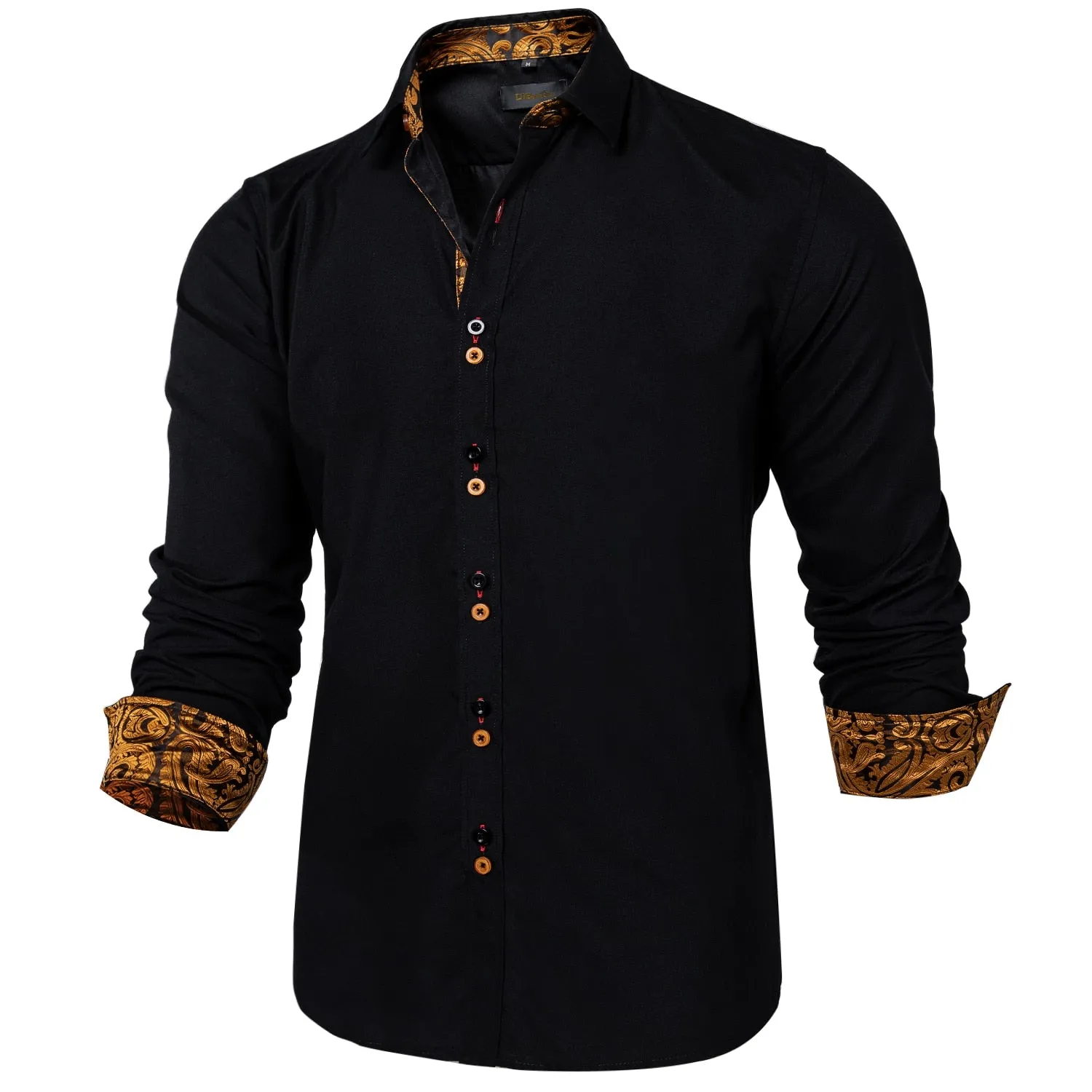 Men's Shirt Long Sleeve Red Solid Blue Paisley Color Contrast Dress Shirt for Men's Button-down Collar Clothing