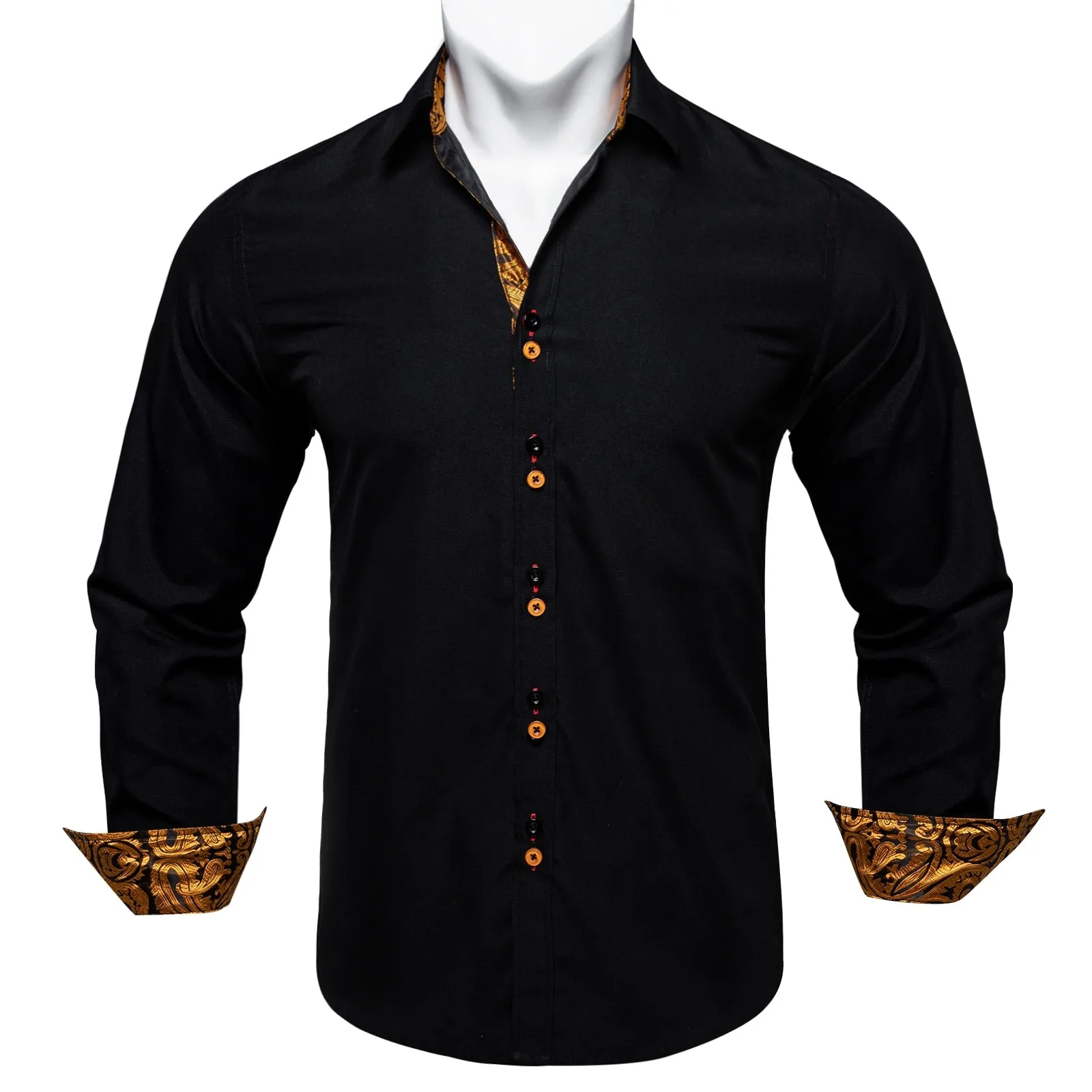 Men's Shirt Long Sleeve Red Solid Blue Paisley Color Contrast Dress Shirt for Men's Button-down Collar Clothing